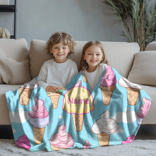 Ice Cream Pattern 1+ Kid Name | Personalized Blanket