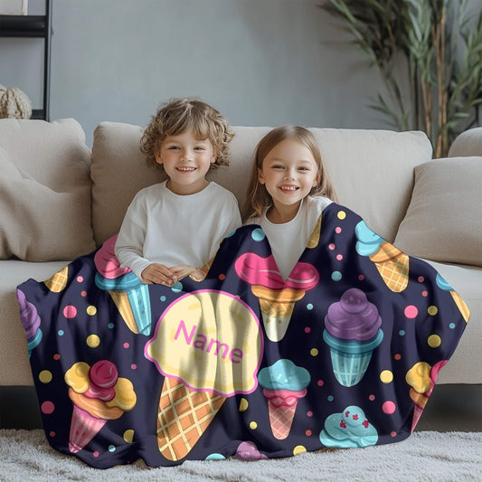 Ice Cream Pattern 2 + Kid Name | Personalized Blanket