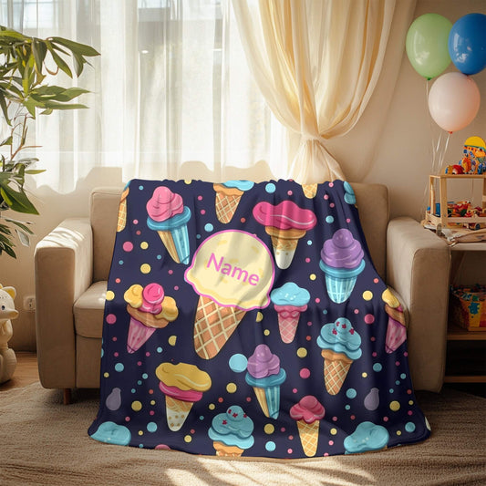 Ice Cream Pattern 2 + Kid Name | Personalized Blanket