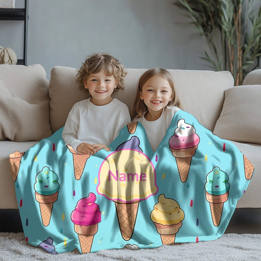 Ice Cream Pattern 3 + Kid Name | Personalized Blanket