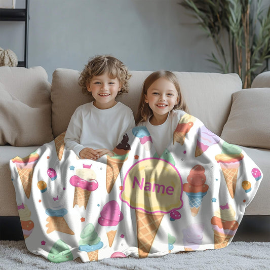 Ice Cream Pattern 6 + Kid Name | Personalized Blanket