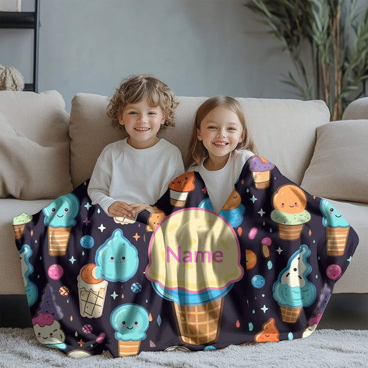Ice Cream Pattern 9 + Kid Name | Personalized Blanket