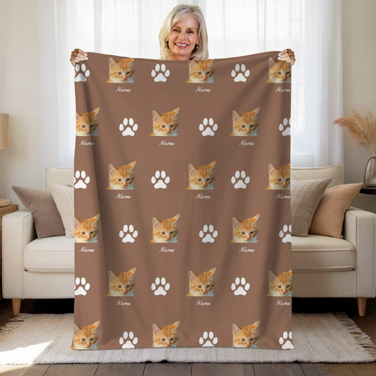 Custom Pet Blanket | Cat - Name - Paw