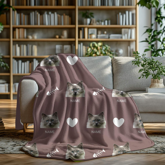 Custom Pet Blanket | Cat - Name - Heart & Bone