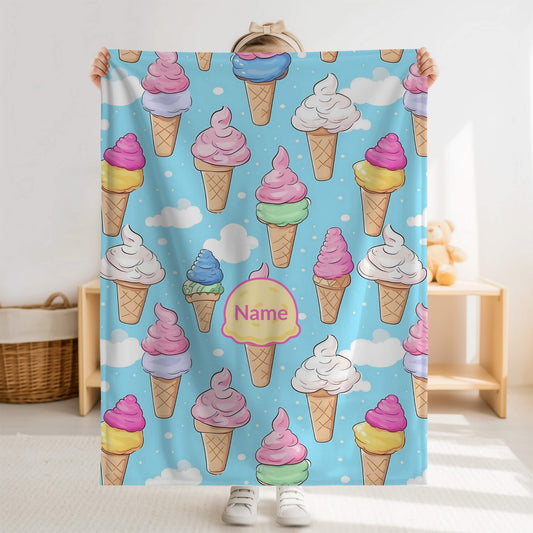 Ice Cream Pattern 1+ Kid Name | Personalized Blanket