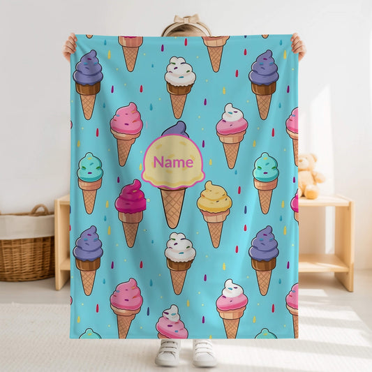Ice Cream Pattern 3 + Kid Name | Personalized Blanket
