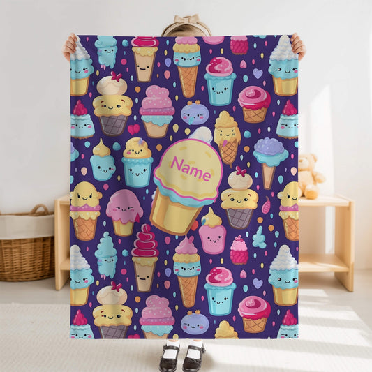 Ice Cream Pattern 7 + Kid Name | Personalized Blanket