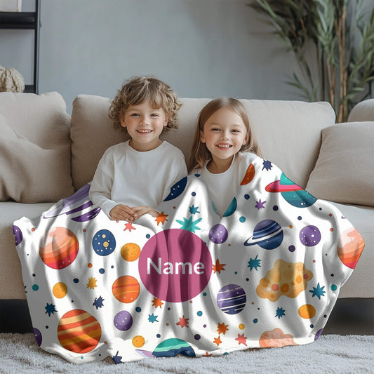 Outerspace Pattern 2 + Kid Name | Personalized Blanket