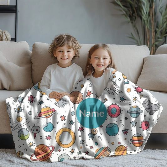 Outerspace Pattern 3 + Kid Name | Personalized Blanket