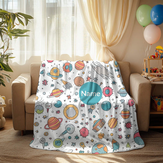 Outerspace Pattern 3 + Kid Name | Personalized Blanket