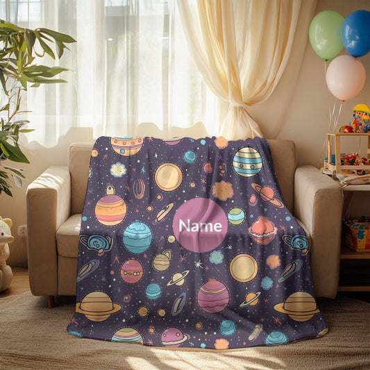 Outerspace Pattern 4 + Kid Name | Personalized Blanket