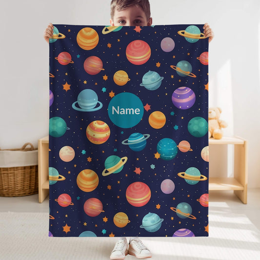 Outerspace Pattern 5 + Kid Name | Personalized Blanket