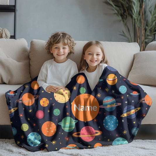 Outerspace Pattern 6 + Kid Name | Personalized Blanket