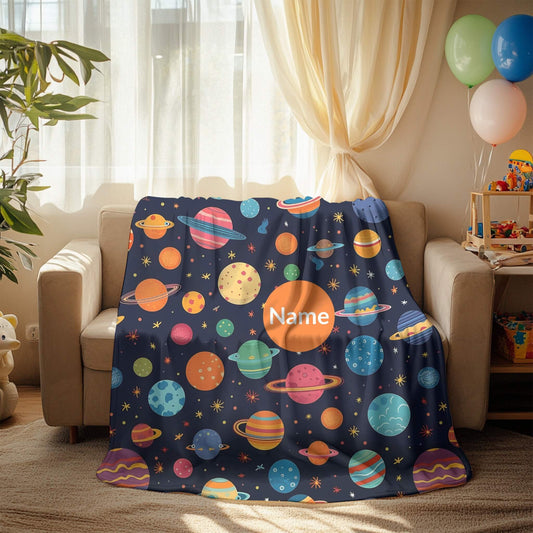 Outerspace Pattern 6 + Kid Name | Personalized Blanket