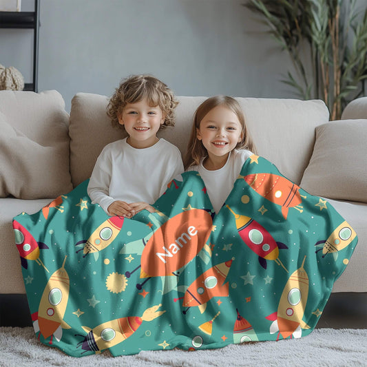 Rocket Pattern 3 + Kid Name | Personalized Blanket