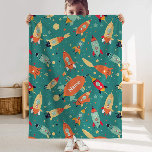 Rocket Pattern 3 + Kid Name | Personalized Blanket