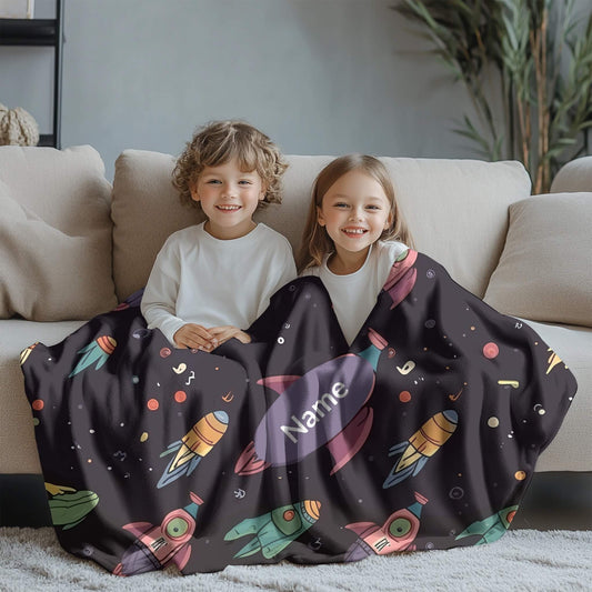 Rocket Pattern 4 + Kid Name | Personalized Blanket