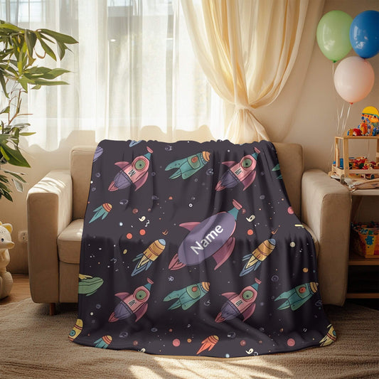 Rocket Pattern 4 + Kid Name | Personalized Blanket