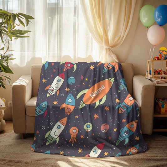 Rocket Pattern 5 + Kid Name | Personalized Blanket