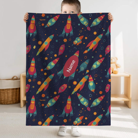 Rocket Pattern 6 + Kid Name | Personalized Blanket