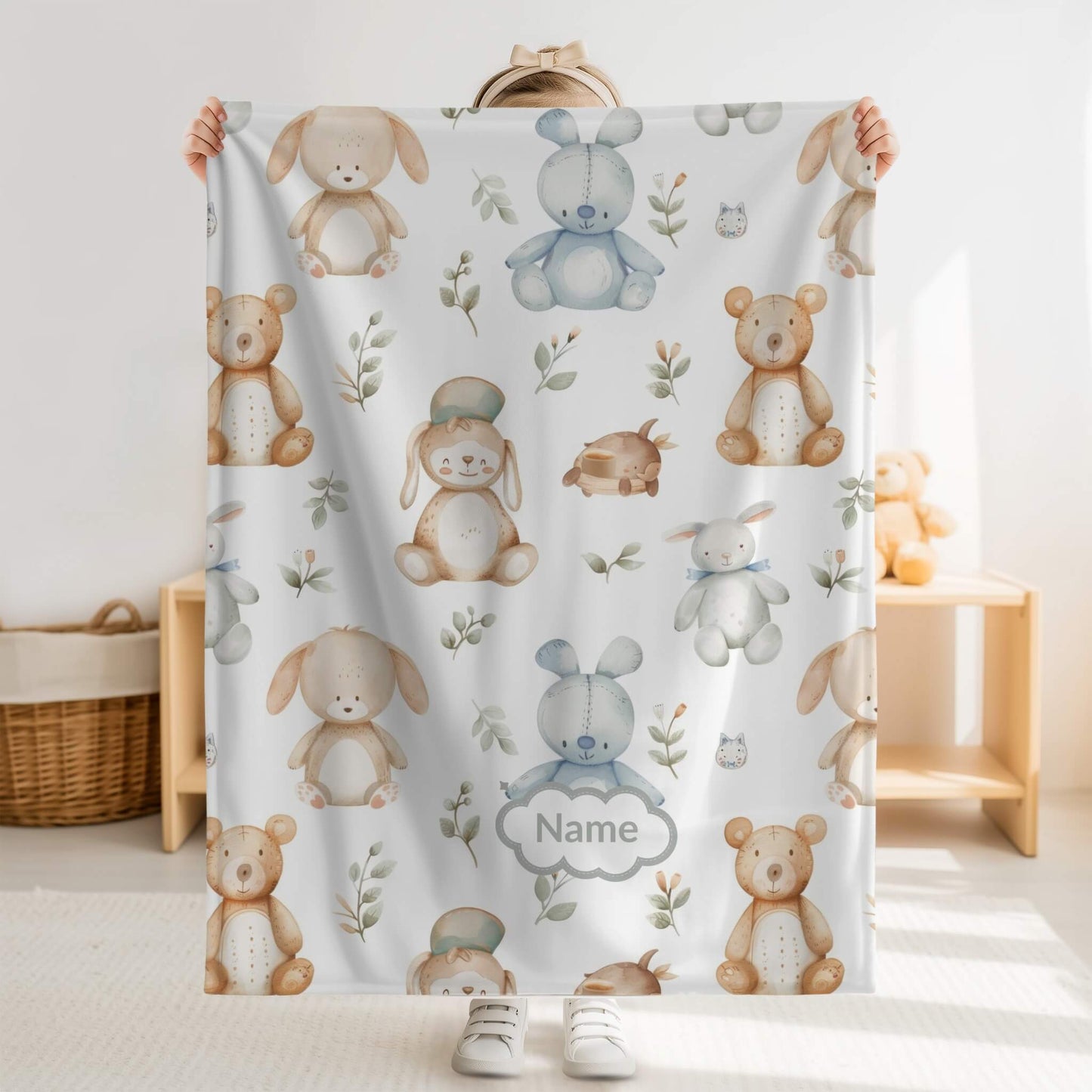Custom Blanket | Name + Teddy & Bunny