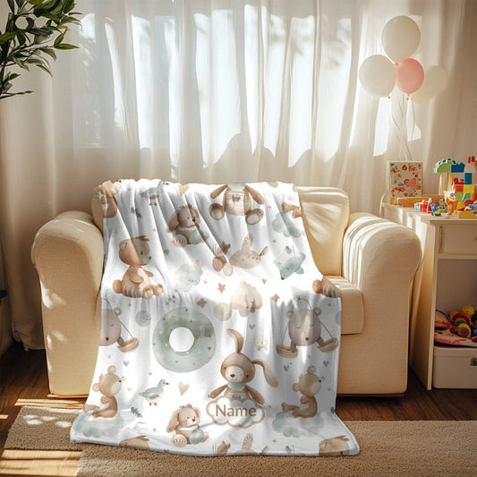 Custom Blanket | Name + Teddy & Bunny