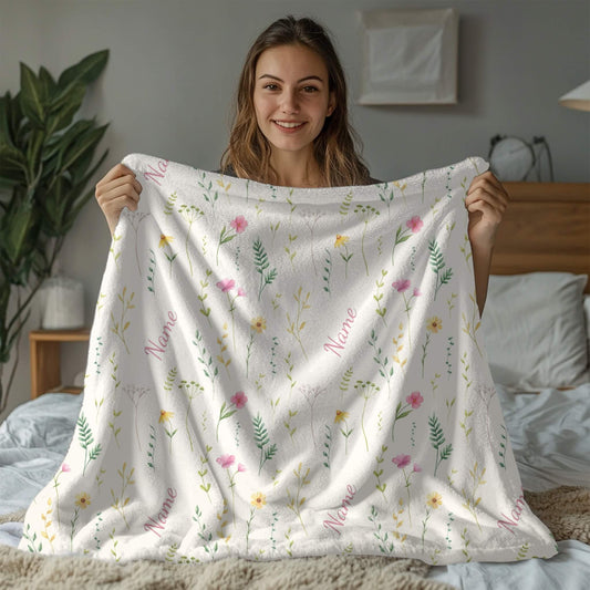 Wild Flower Pattern 1+ Kid Name | Personalized Blanket
