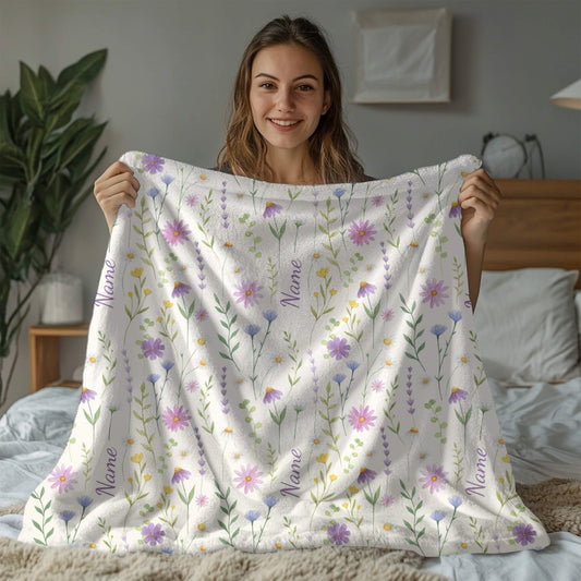 Wild Flower Pattern 7 + Kid Name | Personalized Blanket
