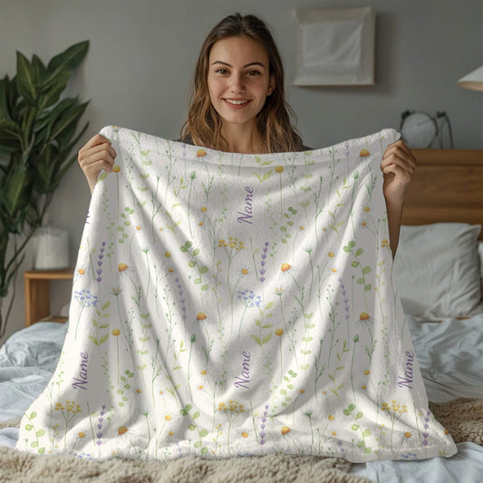 Wild Flower Pattern 9 + Kid Name | Personalized Blanket