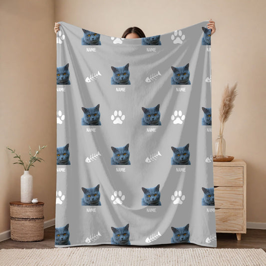 Custom Pet Blanket | Cat - Name - Paw & Bone