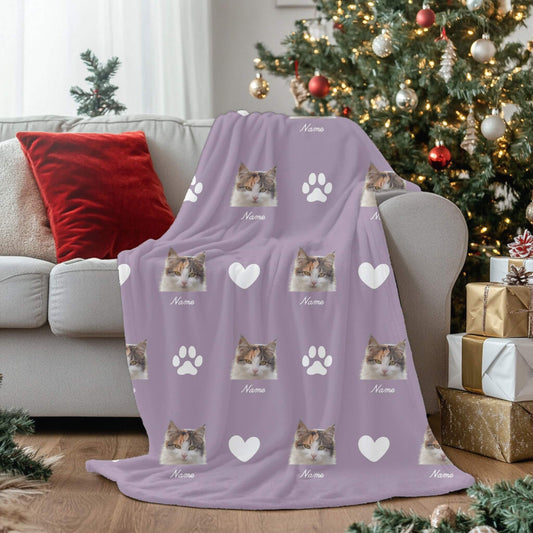 Custom Pet Blanket | Cat - Name - Paw & Heart