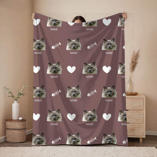 Custom Pet Blanket | Cat - Name - Heart & Bone