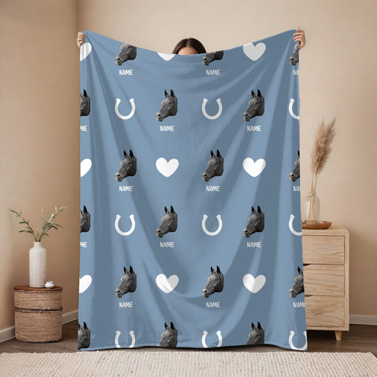 Custom Pet Blanket | Horse - Name - Heart & Footprint