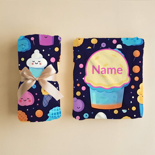 Ice Cream Pattern 4 + Kid Name | Personalized Blanket