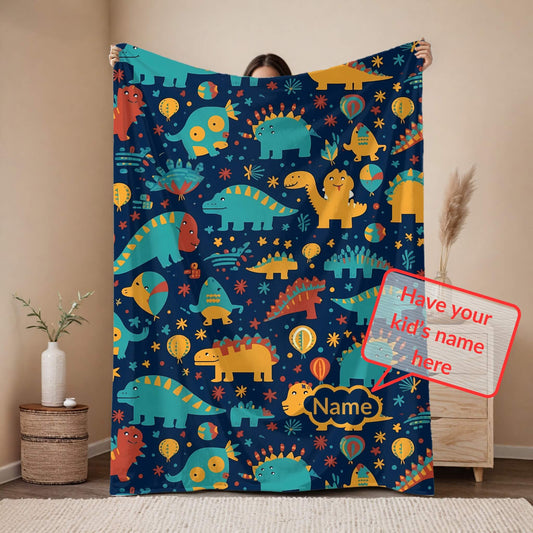 Custom Blanket | Kids Name + Dinosaurs