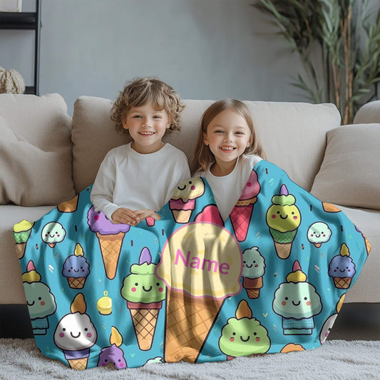 Ice Cream Pattern 10 + Kid Name | Personalized Blanket
