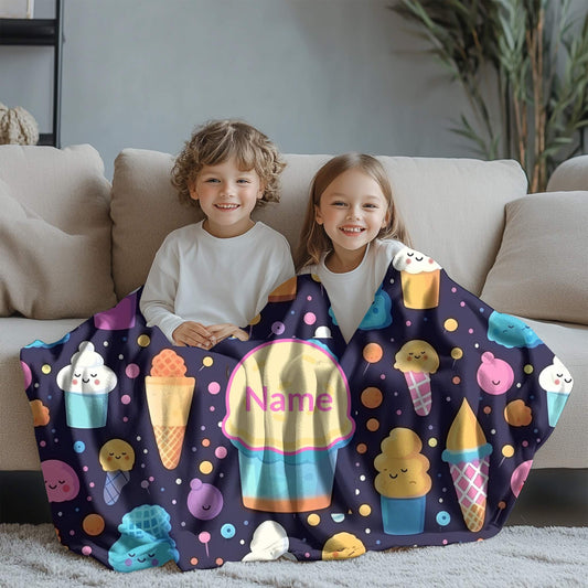 Ice Cream Pattern 4 + Kid Name | Personalized Blanket
