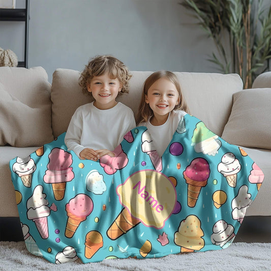 Ice Cream Pattern 5 + Kid Name | Personalized Blanket