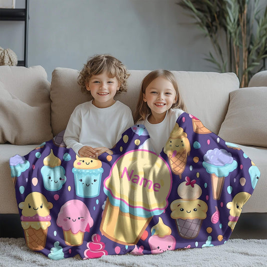 Ice Cream Pattern 7 + Kid Name | Personalized Blanket