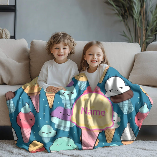 Ice Cream Pattern 8 + Kid Name | Personalized Blanket