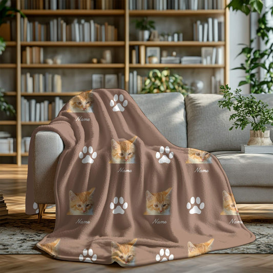 Custom Pet Blanket | Cat - Name - Paw