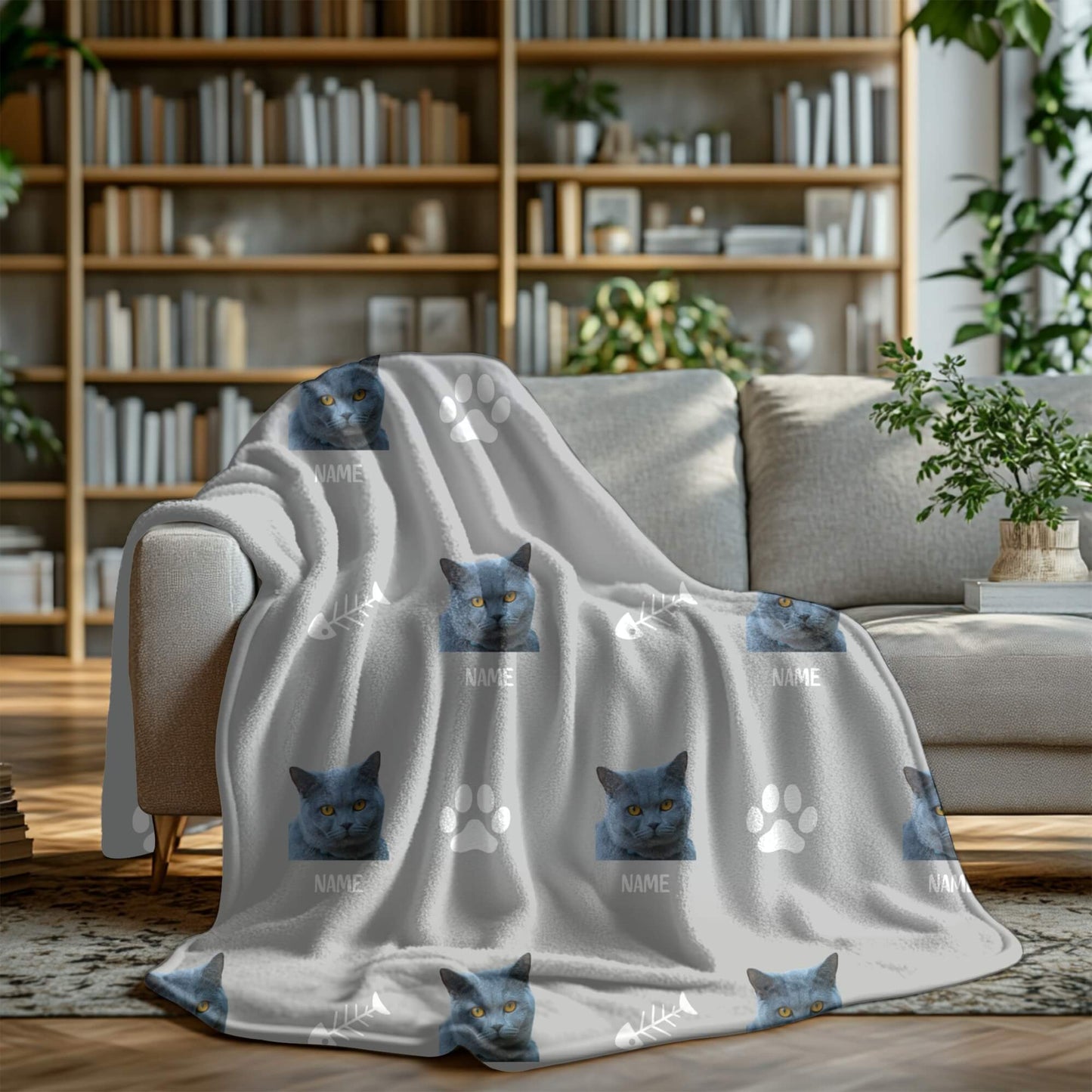 Custom Pet Blanket | Cat - Name - Paw & Bone