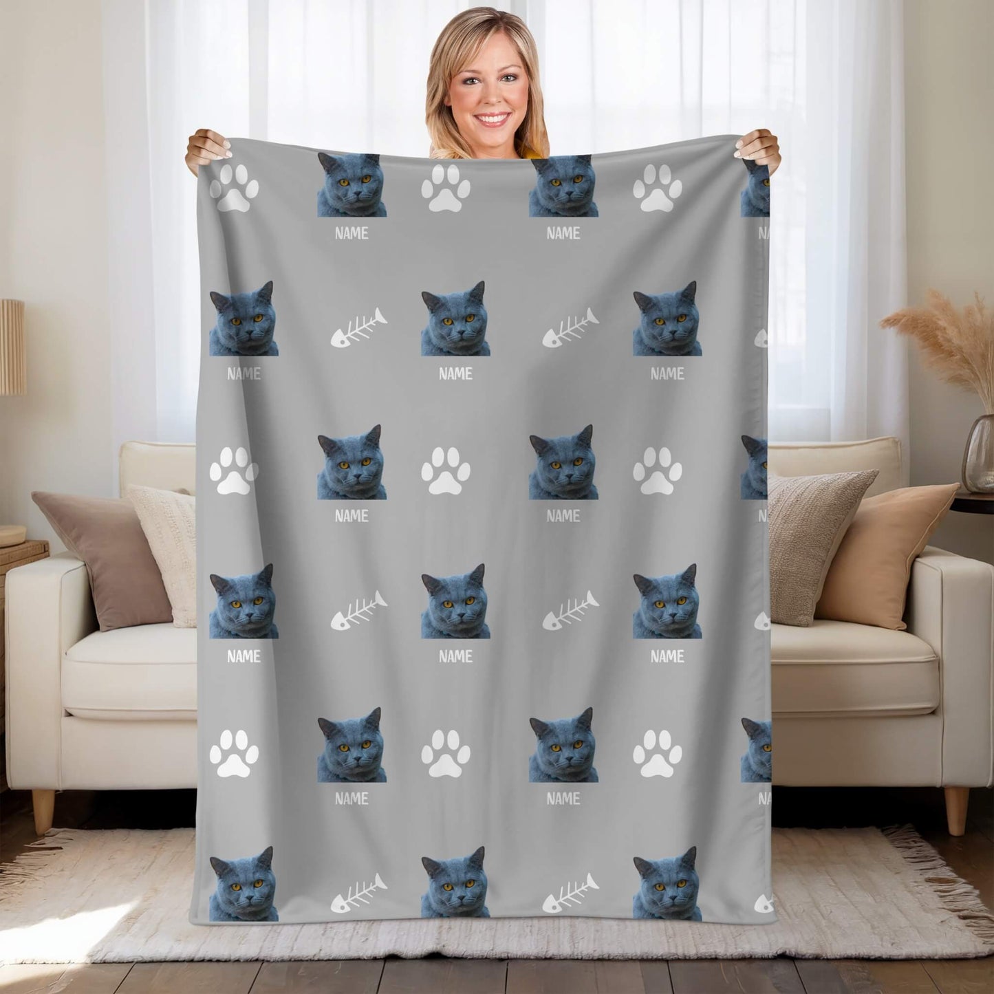 Custom Pet Blanket | Cat - Name - Paw & Bone