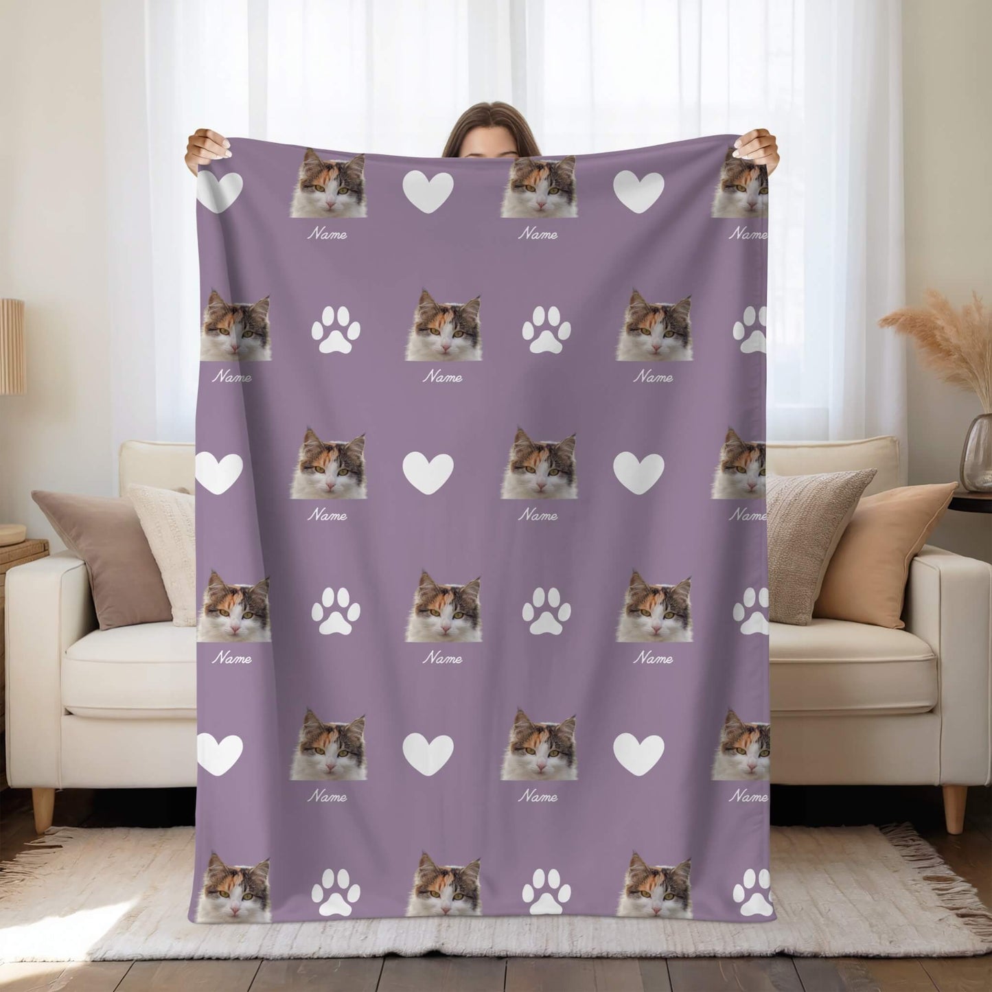 Custom Pet Blanket | Cat - Name - Paw & Heart
