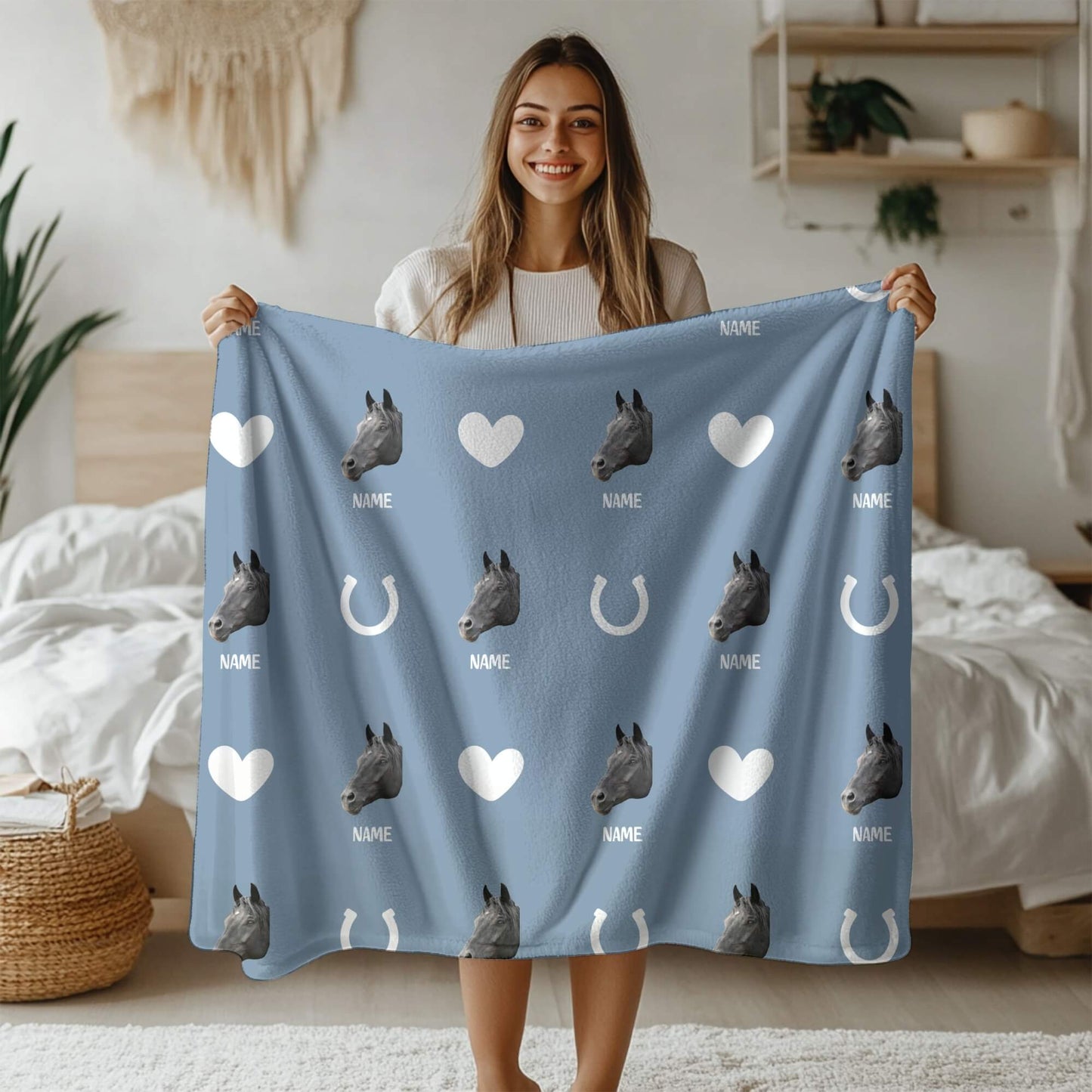 Custom Pet Blanket | Horse - Name - Heart & Footprint