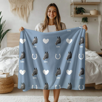 Custom Pet Blanket | Horse - Name - Heart & Footprint