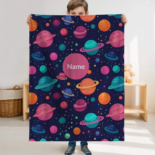 Outerspace Pattern 1 + Kid Name | Personalized Blanket