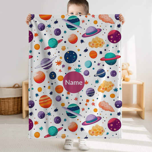 Outerspace Pattern 2 + Kid Name | Personalized Blanket