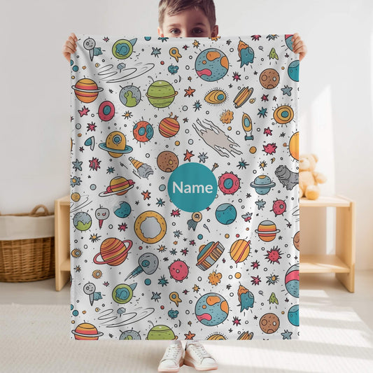 Outerspace Pattern 3 + Kid Name | Personalized Blanket