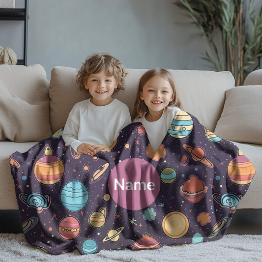 Outerspace Pattern 4 + Kid Name | Personalized Blanket
